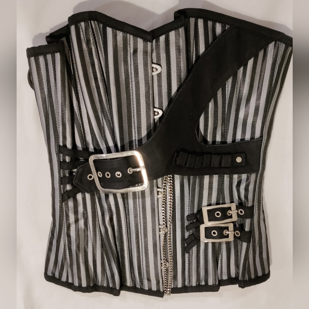 NWT Corsetdeal Size 22, Steel boned, Gray & Black Striped Satin Corset